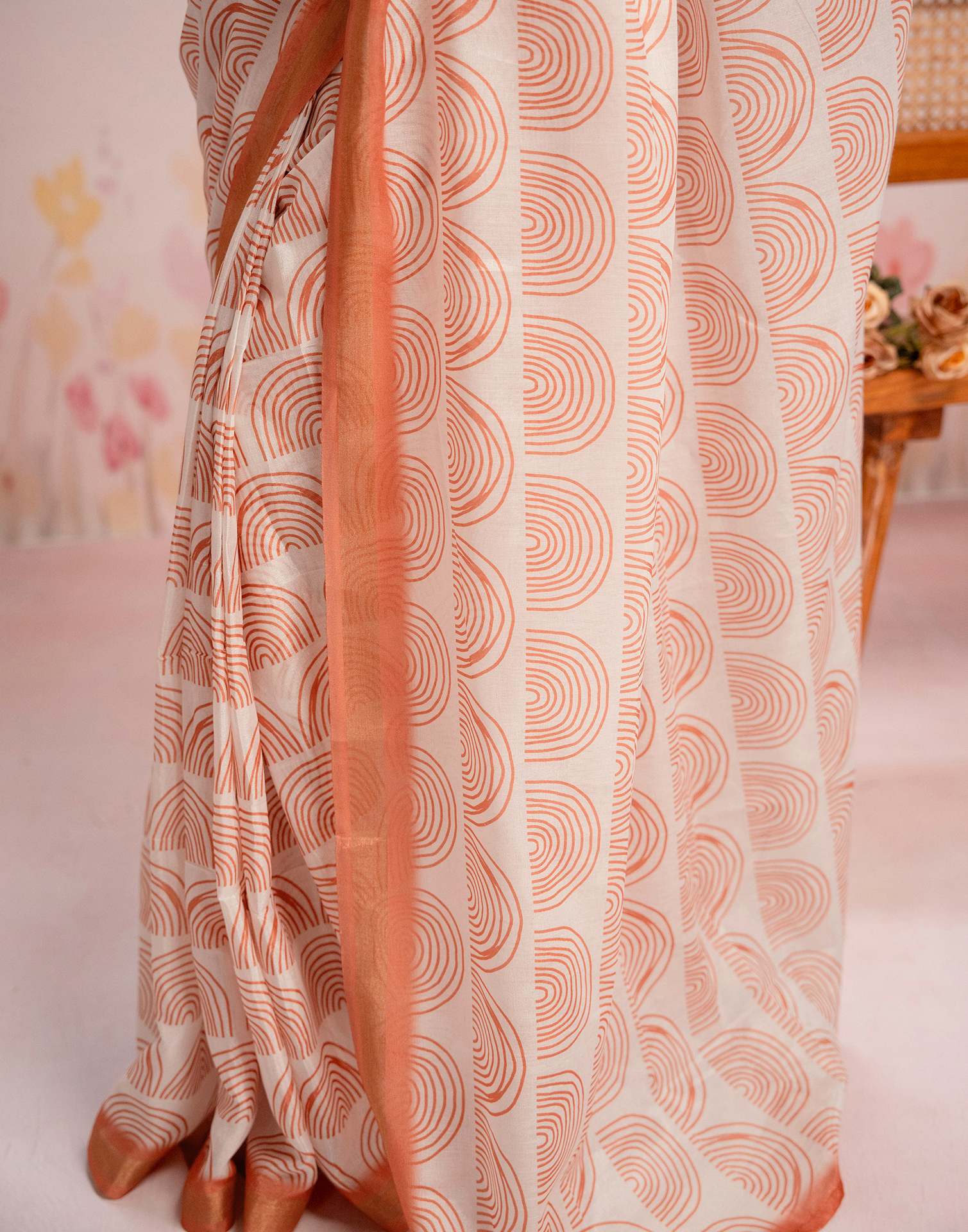 Ready To Wear Off White Silk Printed Saree