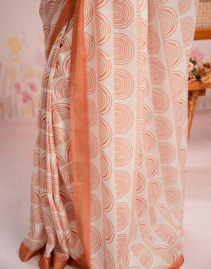 Ready To Wear Off White Silk Printed Saree