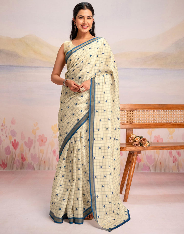 Ready To Wear Cream Silk Printed Saree