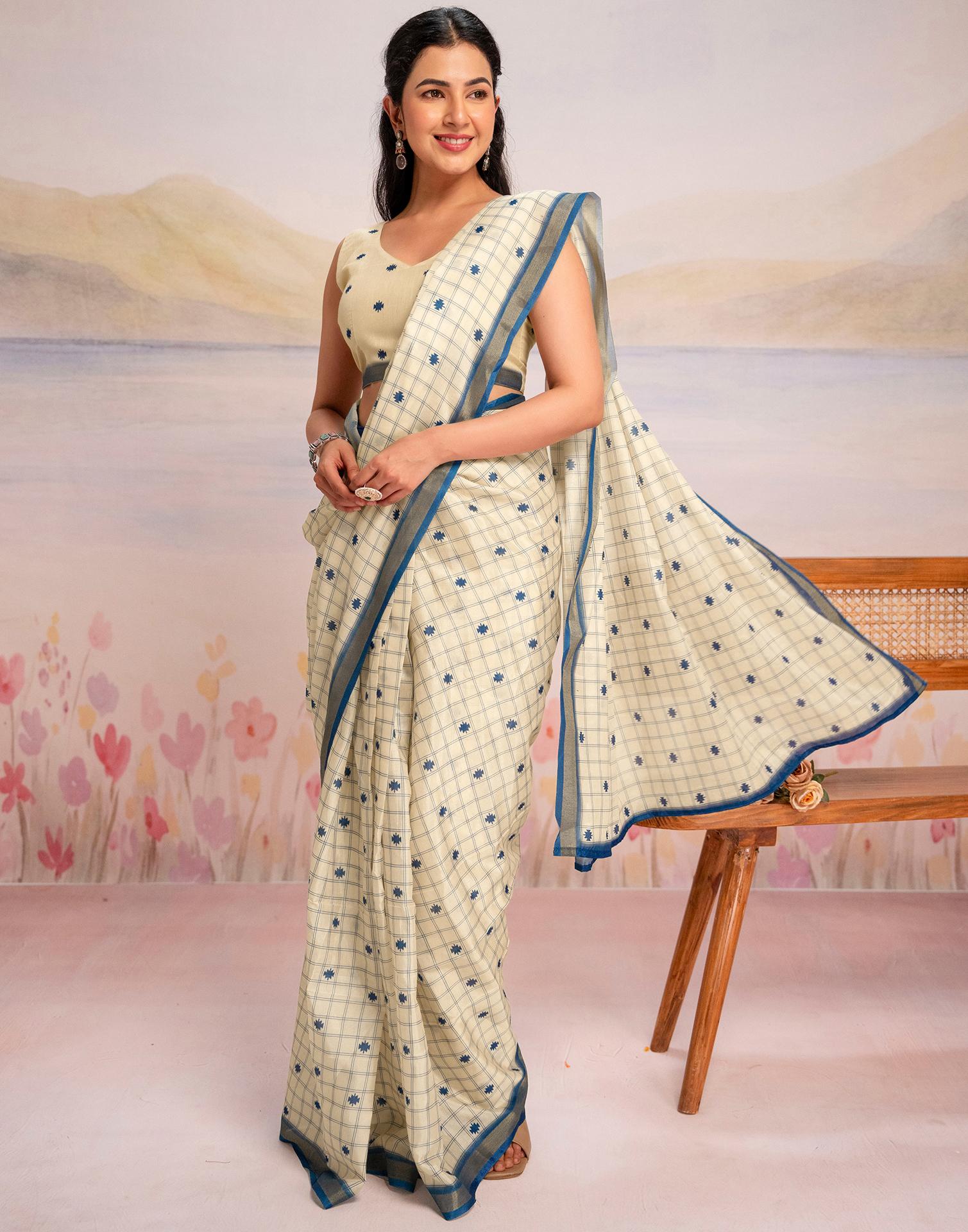 Ready To Wear Cream Silk Printed Saree