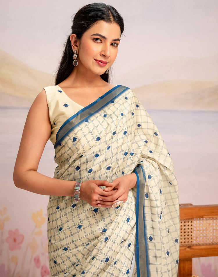 Ready To Wear Cream Silk Printed Saree