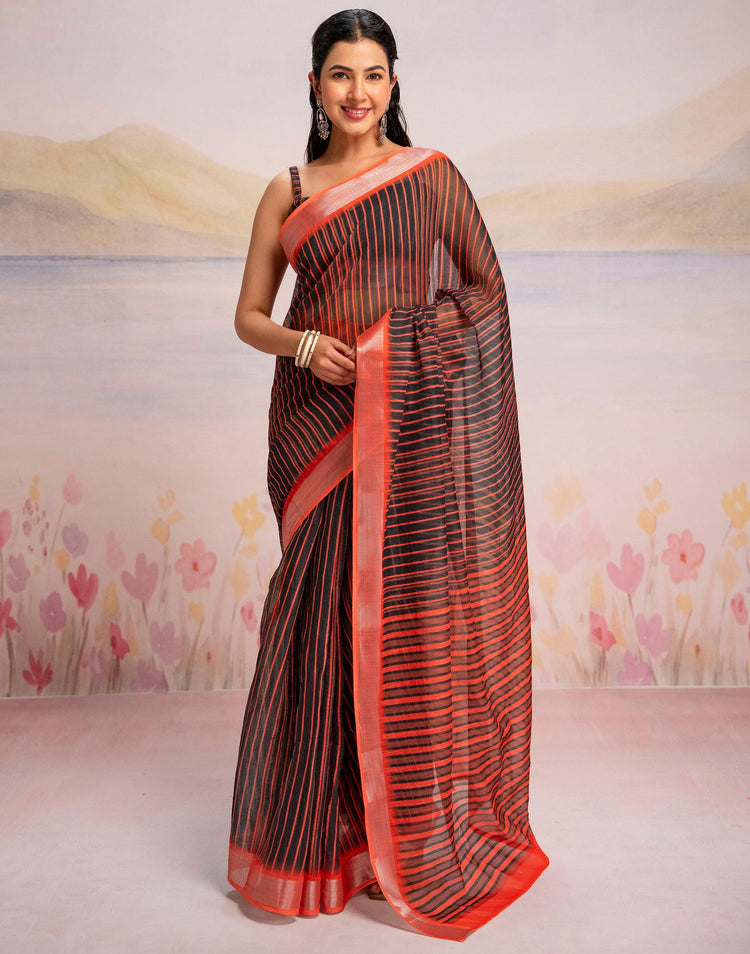 Ready To Wear Black Silk Printed Saree
