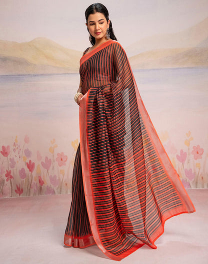 Ready To Wear Black Silk Printed Saree