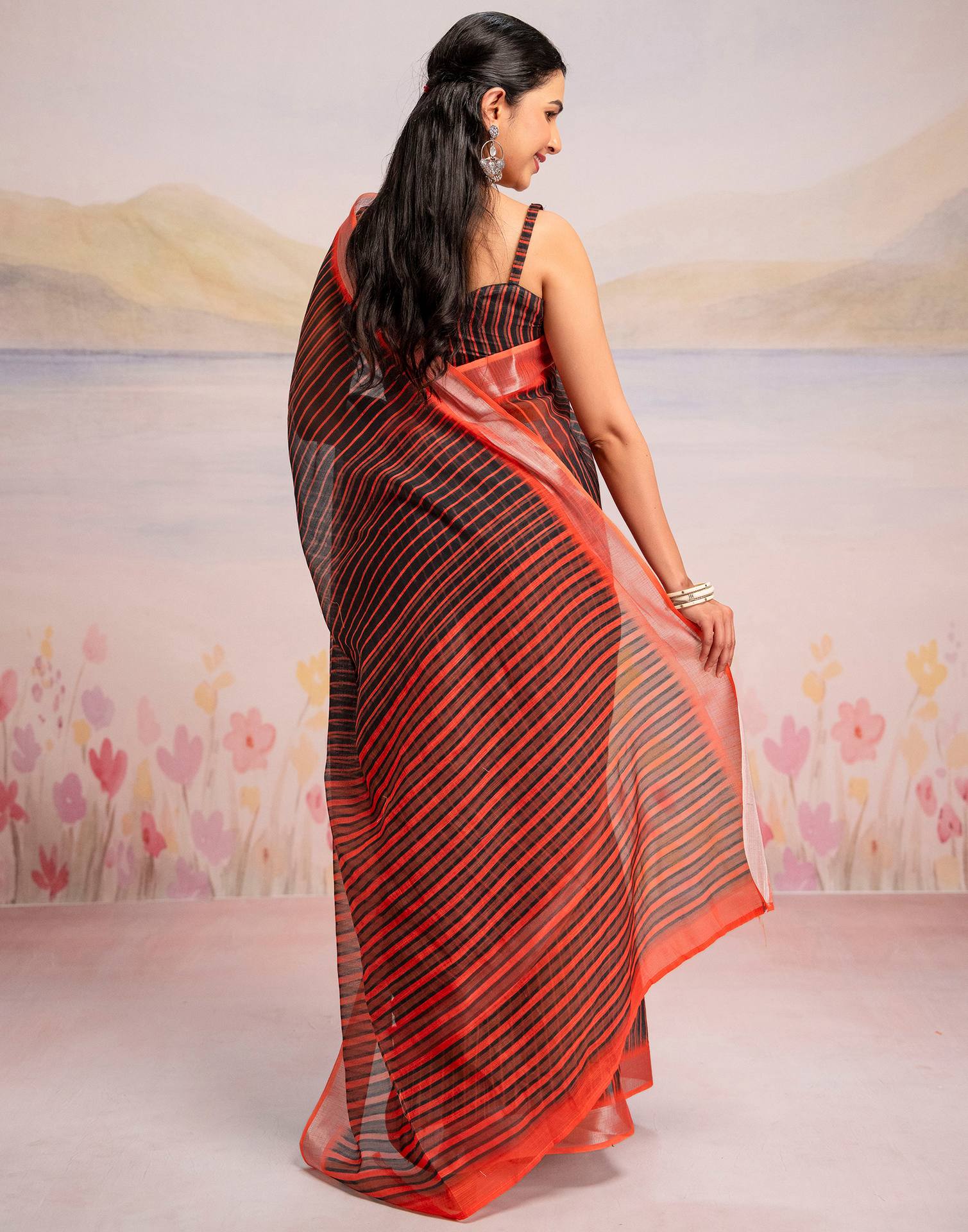 Ready To Wear Black Silk Printed Saree