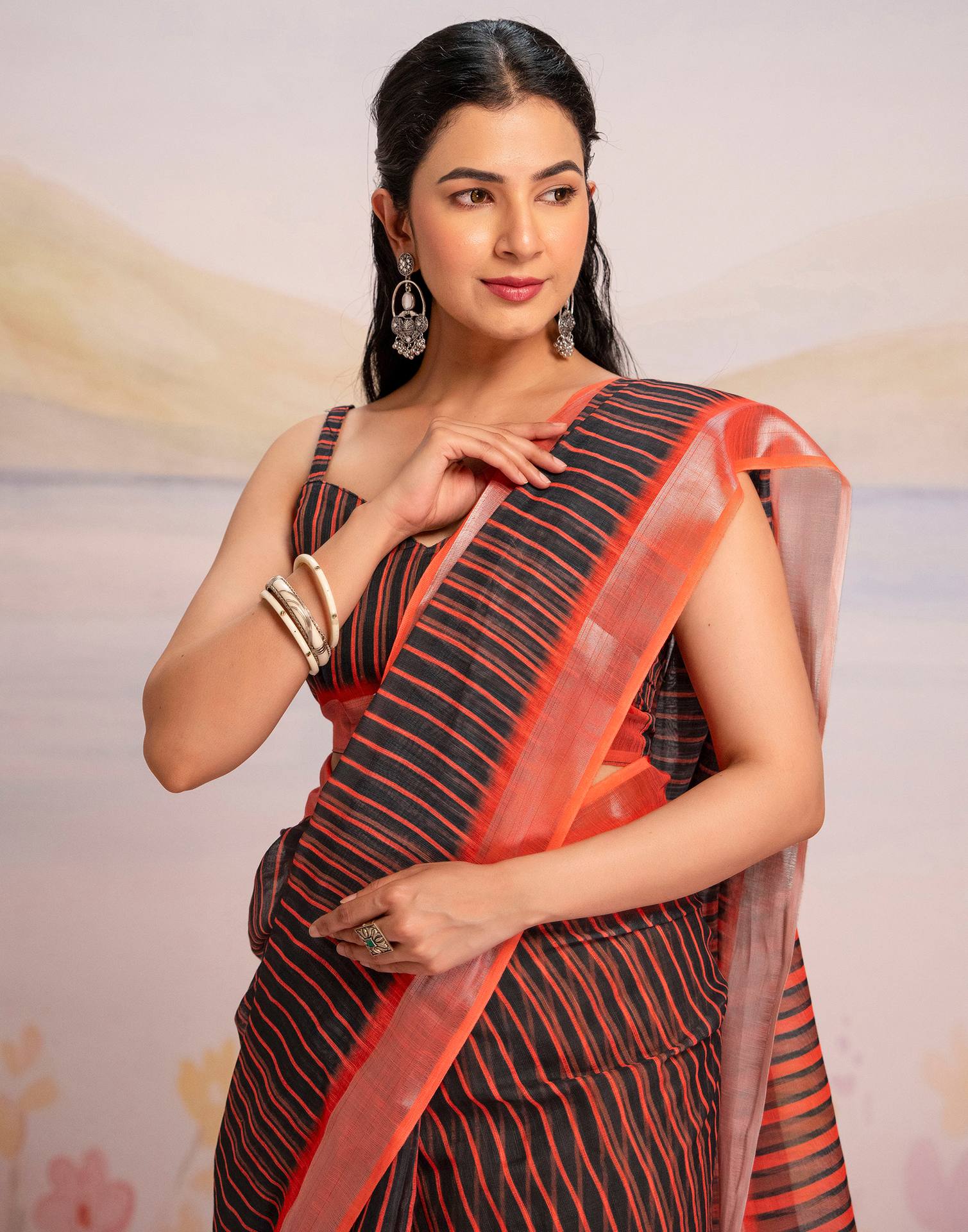 Ready To Wear Black Silk Printed Saree