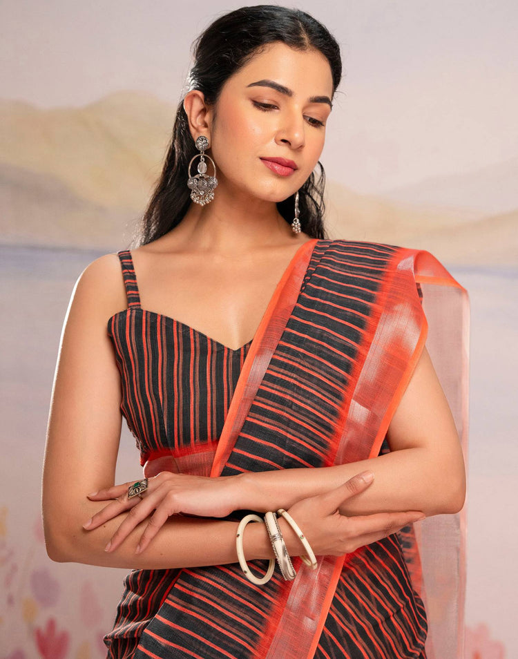 Ready To Wear Black Silk Printed Saree