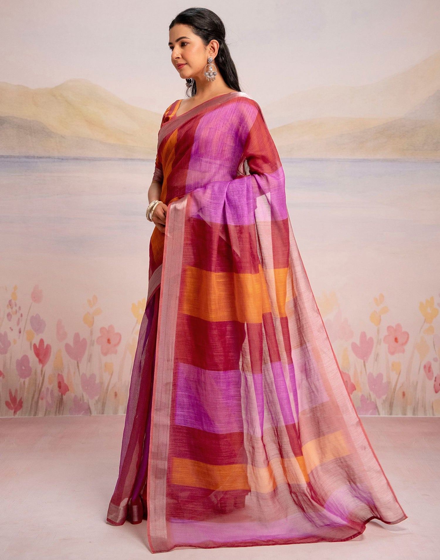 Ready To Wear Multicoloured Silk Printed Saree