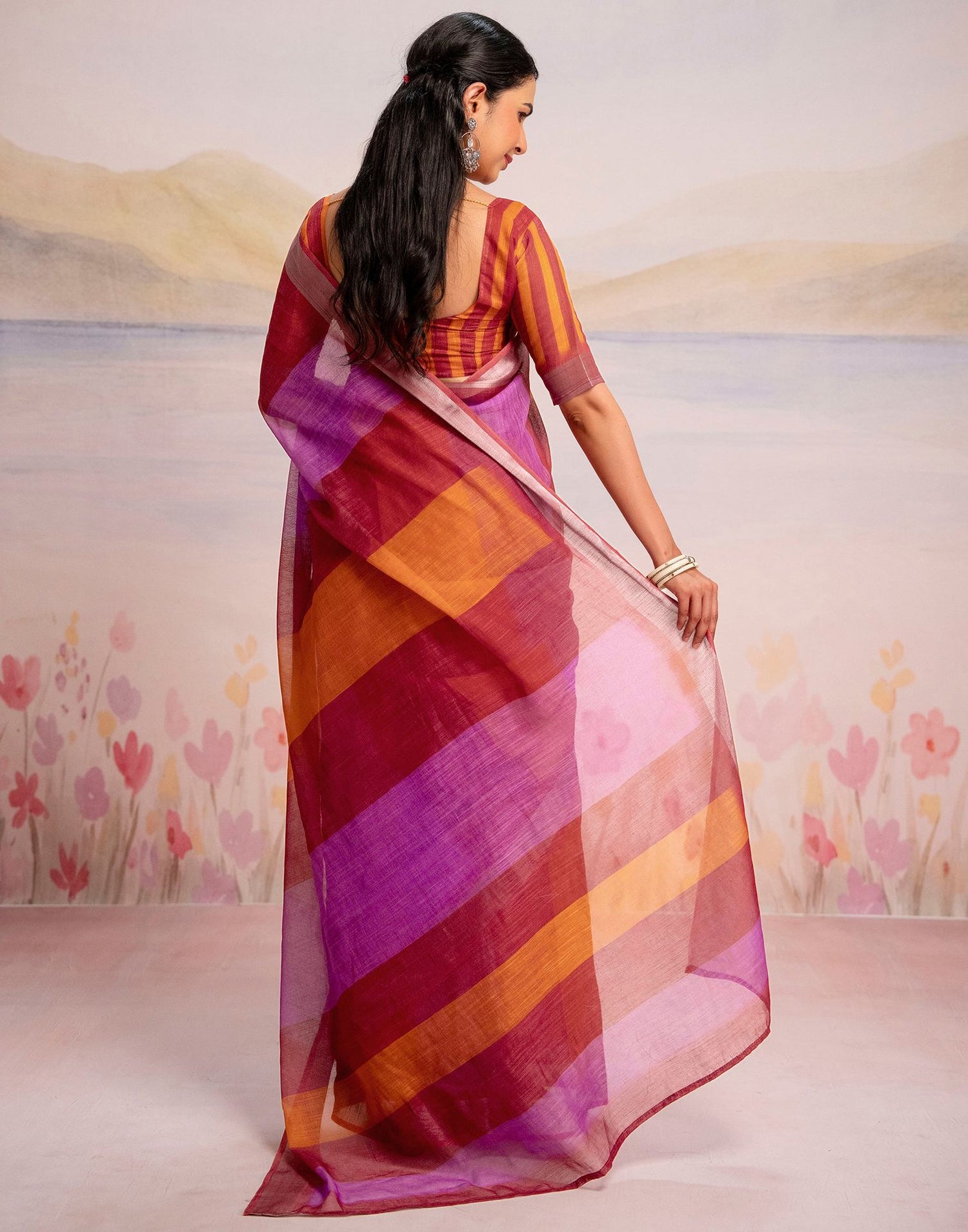 Ready To Wear Multicoloured Silk Printed Saree