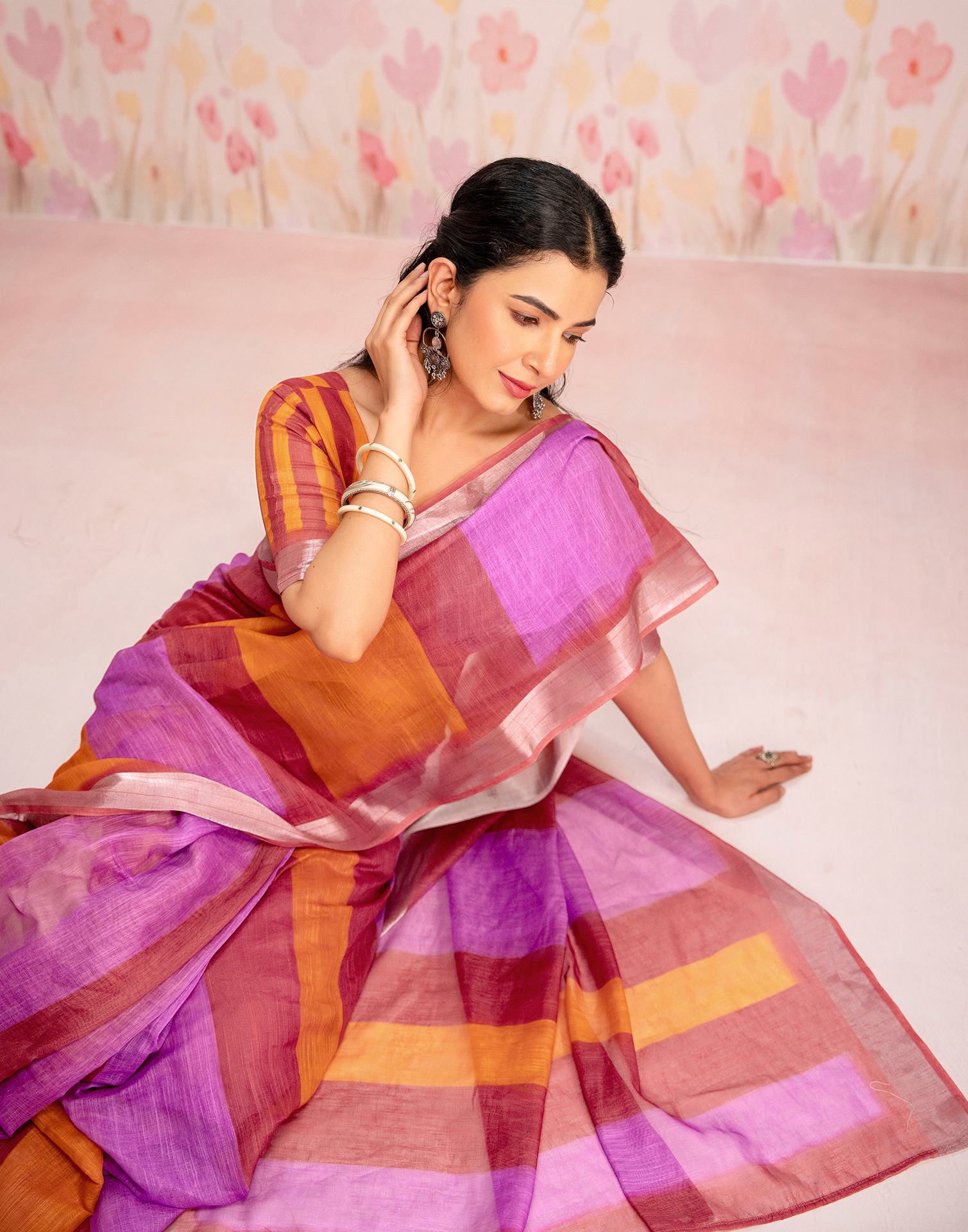 Ready To Wear Multicoloured Silk Printed Saree