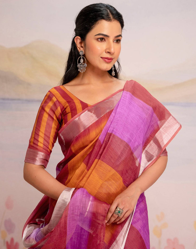 Ready To Wear Multicoloured Silk Printed Saree