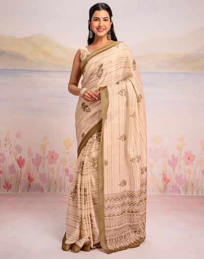 Ready To Wear Peach Silk Printed Saree
