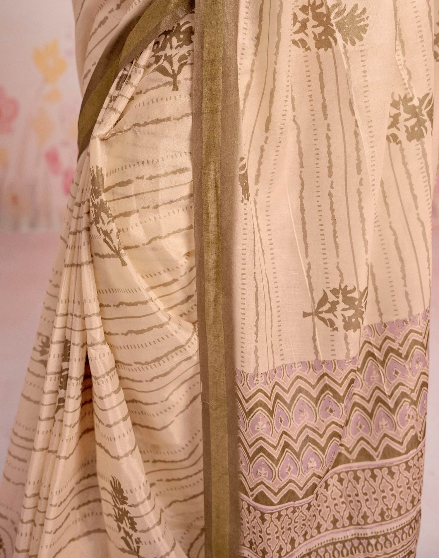Ready To Wear Peach Silk Printed Saree