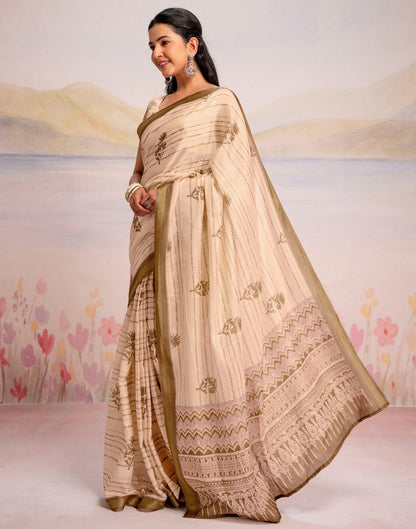 Ready To Wear Peach Silk Printed Saree