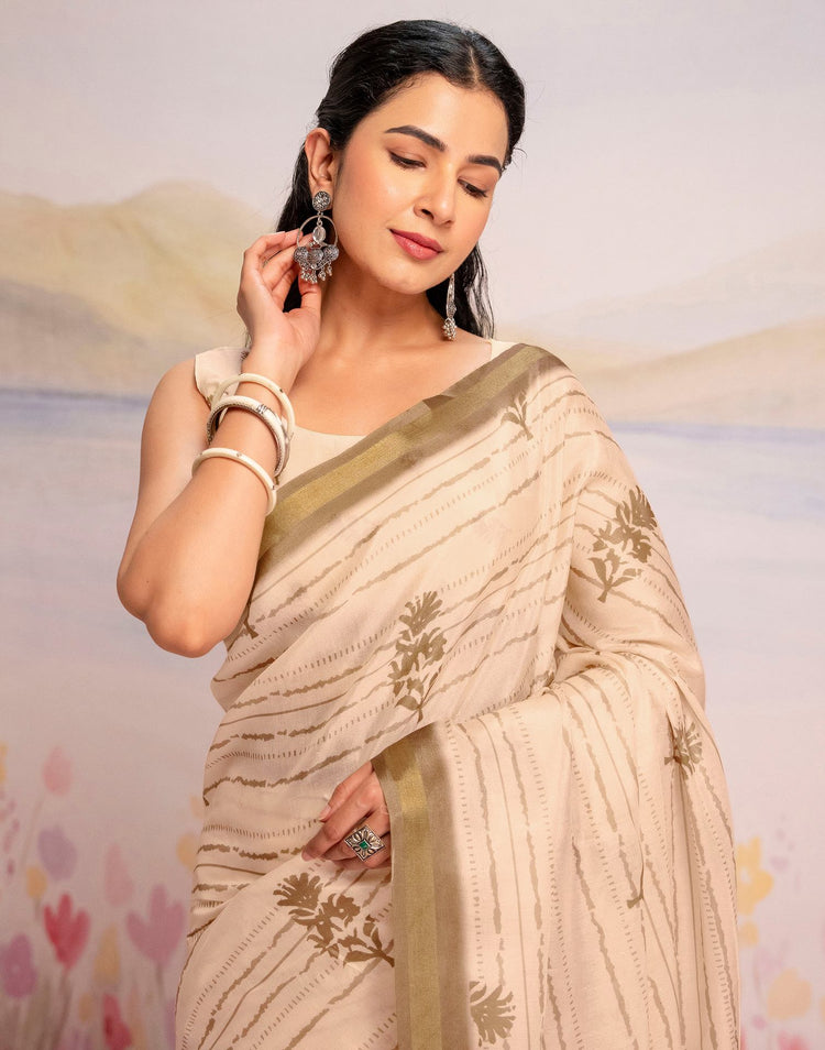 Ready To Wear Peach Silk Printed Saree