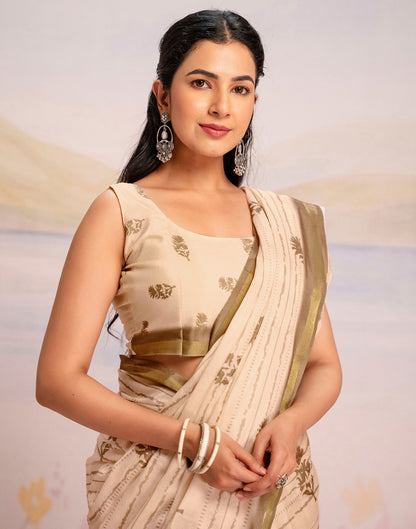 Ready To Wear Peach Silk Printed Saree