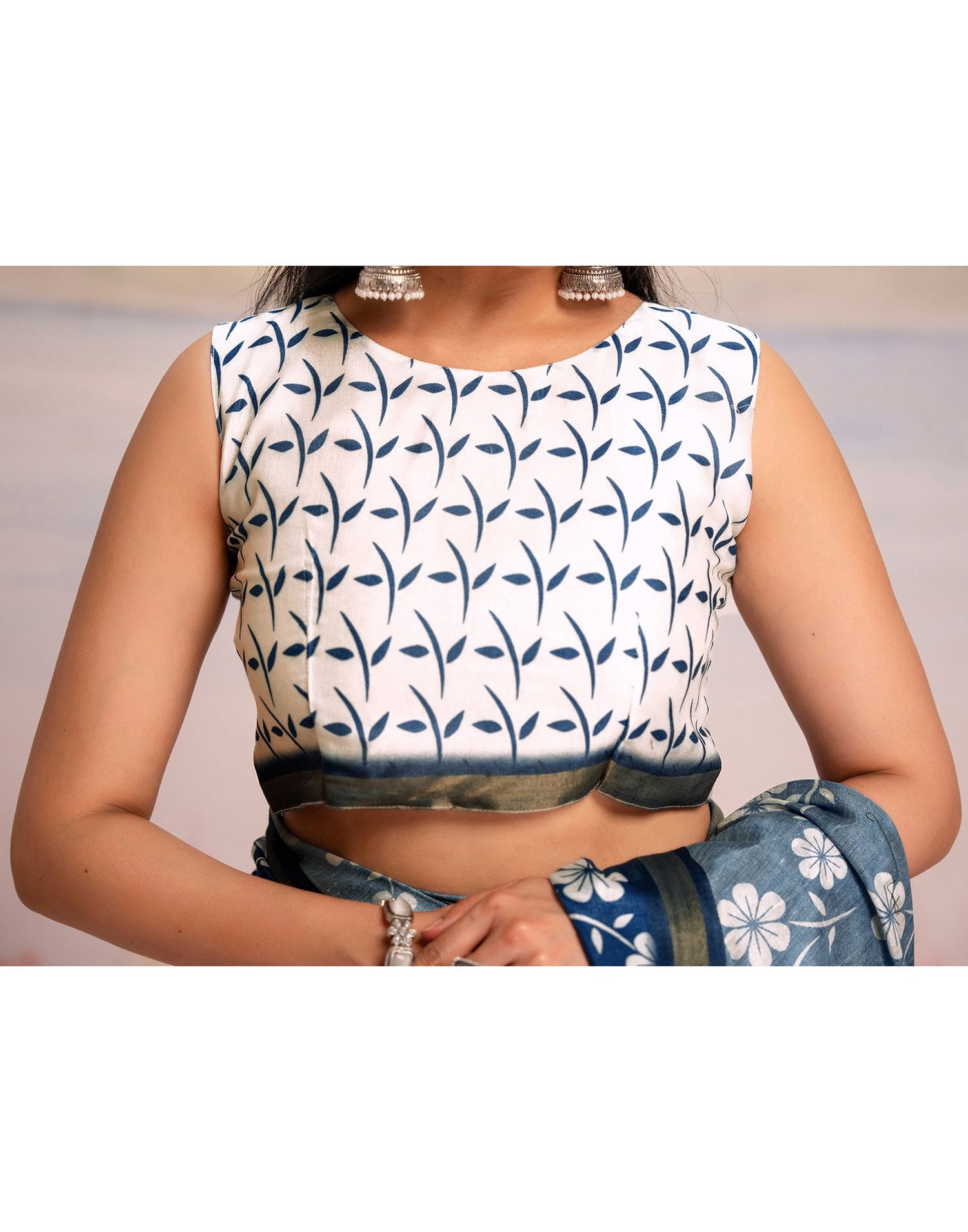 Ready To Wear Blue Silk Floral Printed Saree