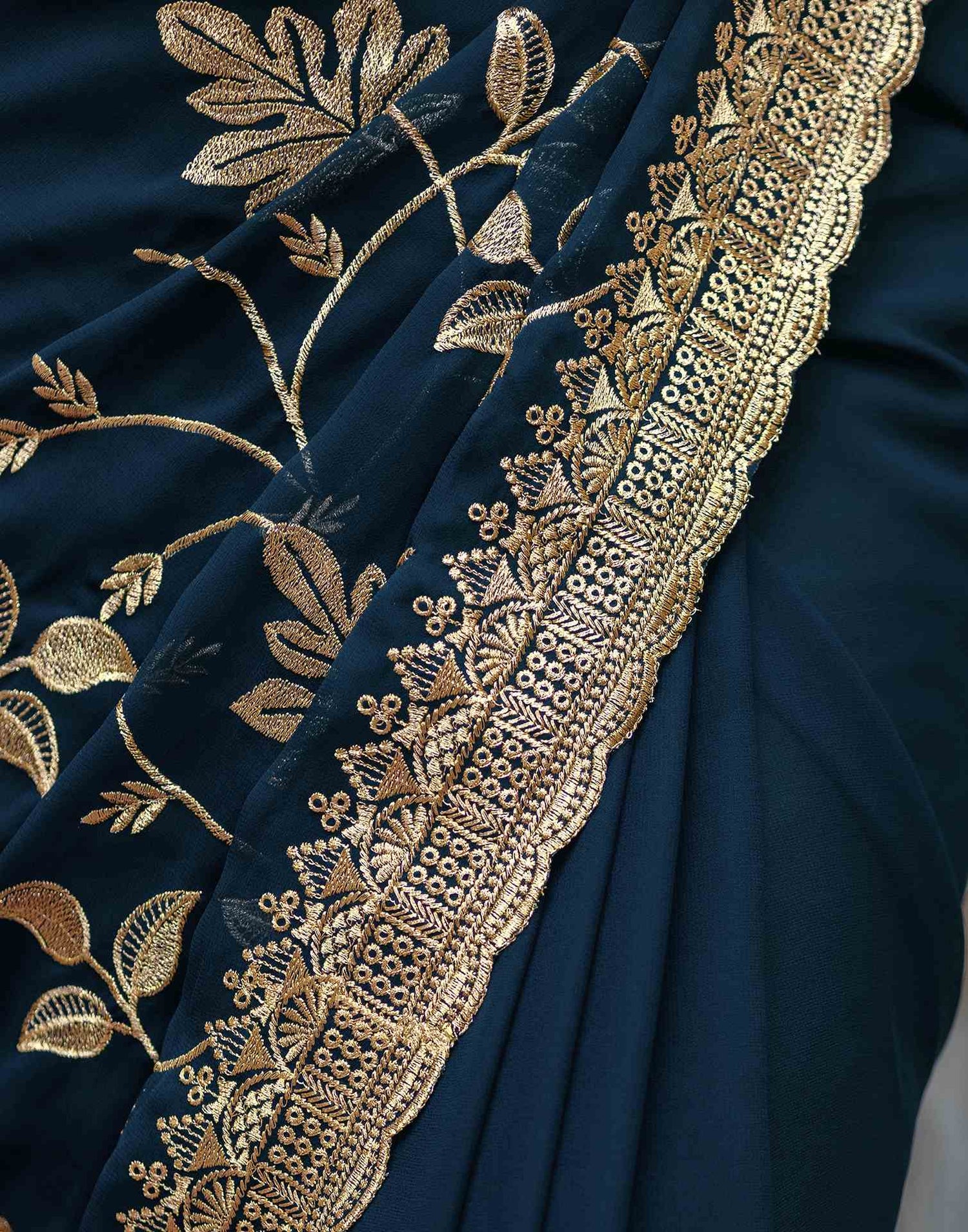 Rama Blue Georgette Embroidery Saree