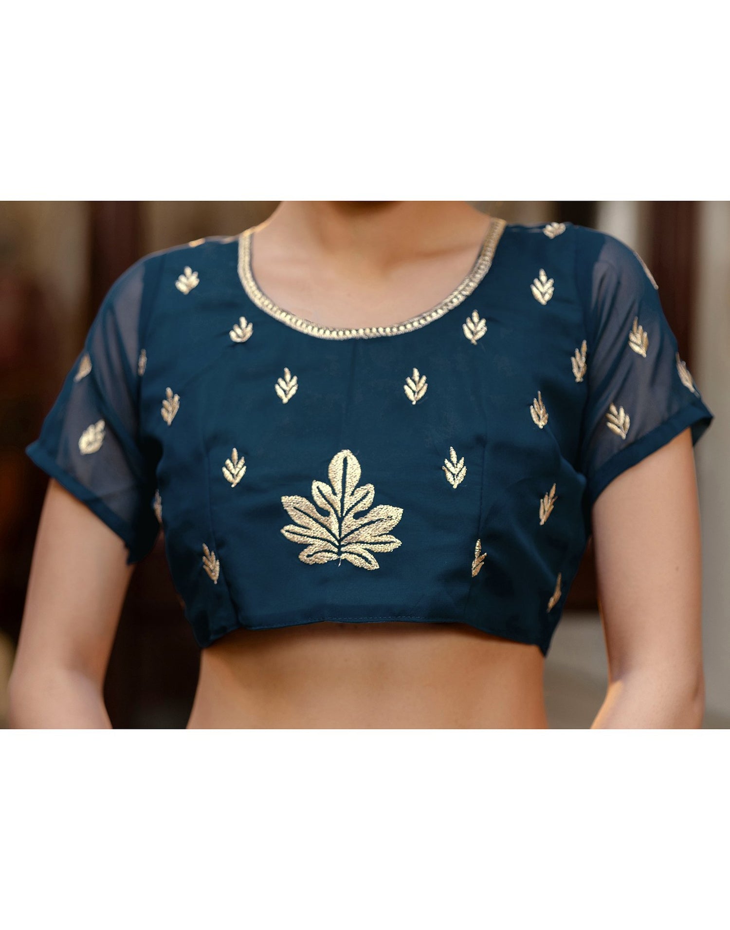 Rama Blue Georgette Embroidery Saree