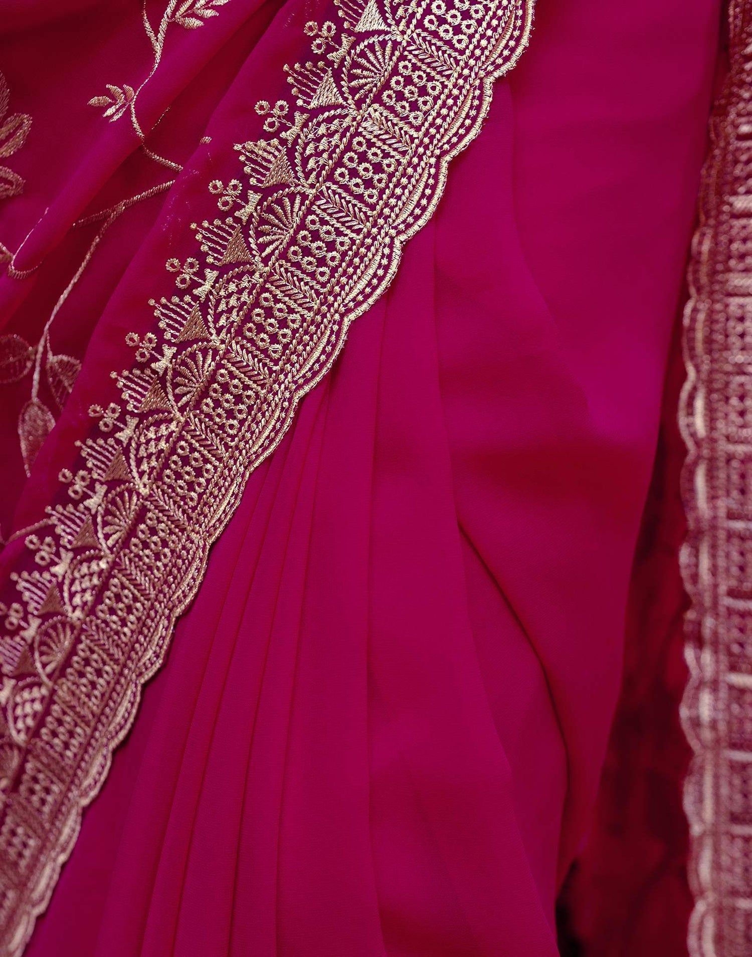 Dark Pink Georgette Embroidery Saree