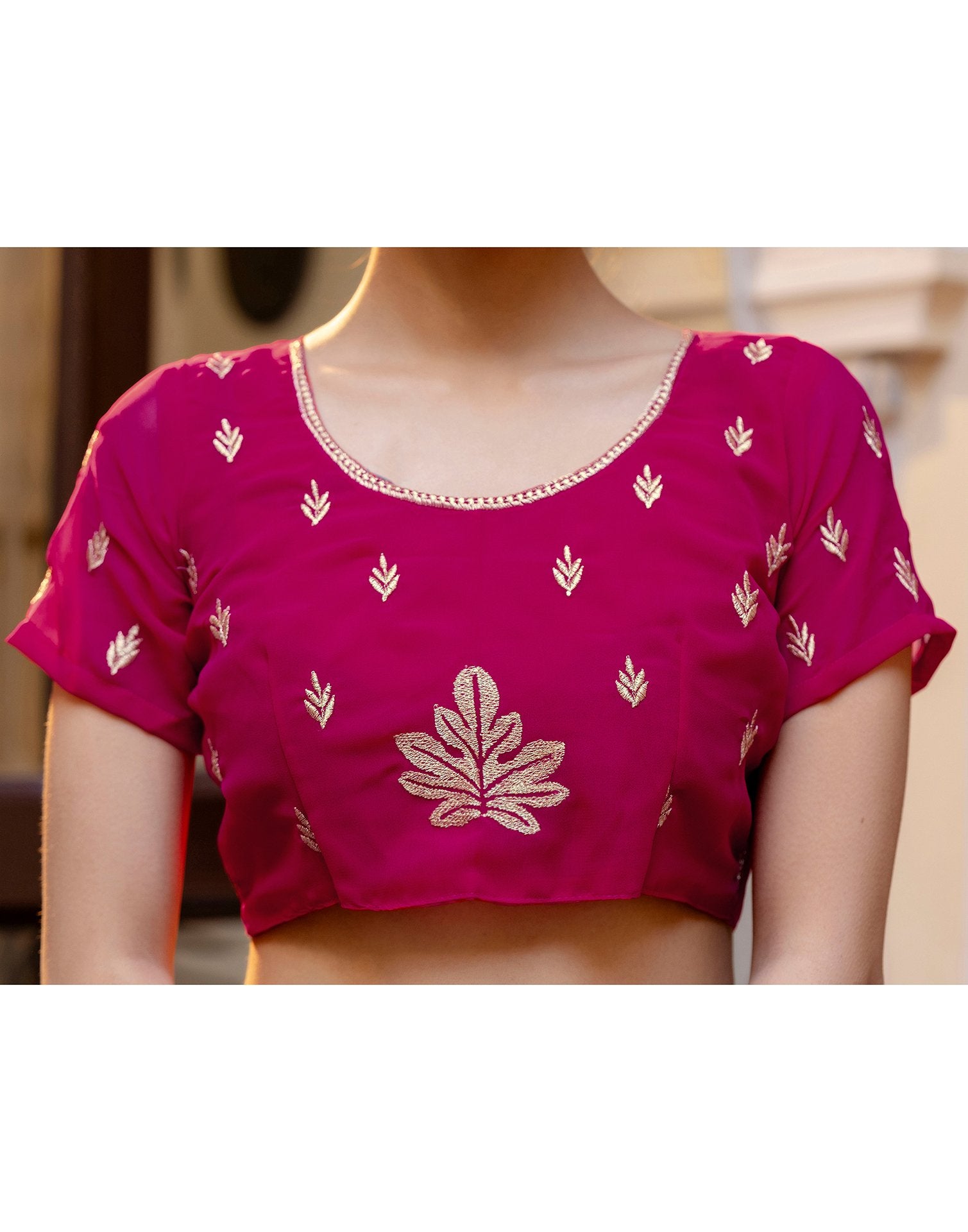Dark Pink Georgette Embroidery Saree