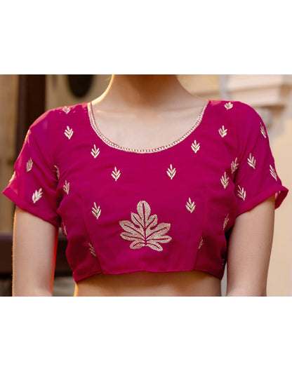 Dark Pink Georgette Embroidery Saree