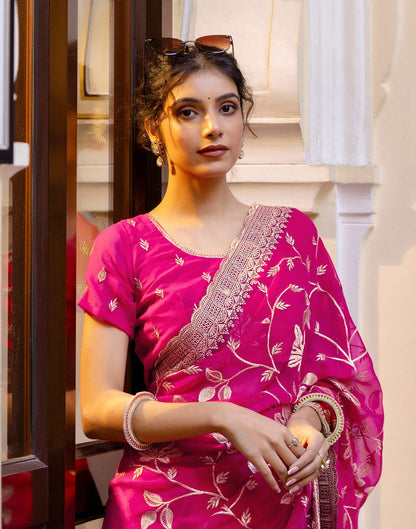 Dark Pink Georgette Embroidery Saree