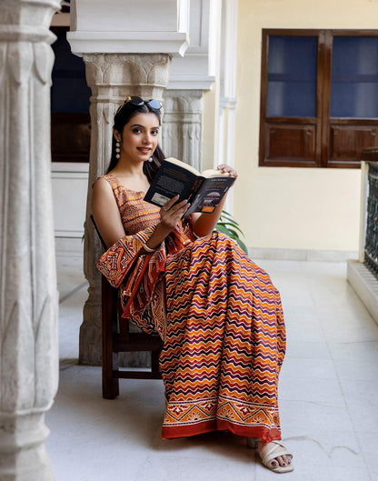Multicoloured Cotton Printed Saree