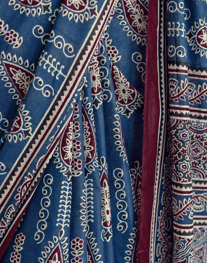 Blue Cotton Printed Saree