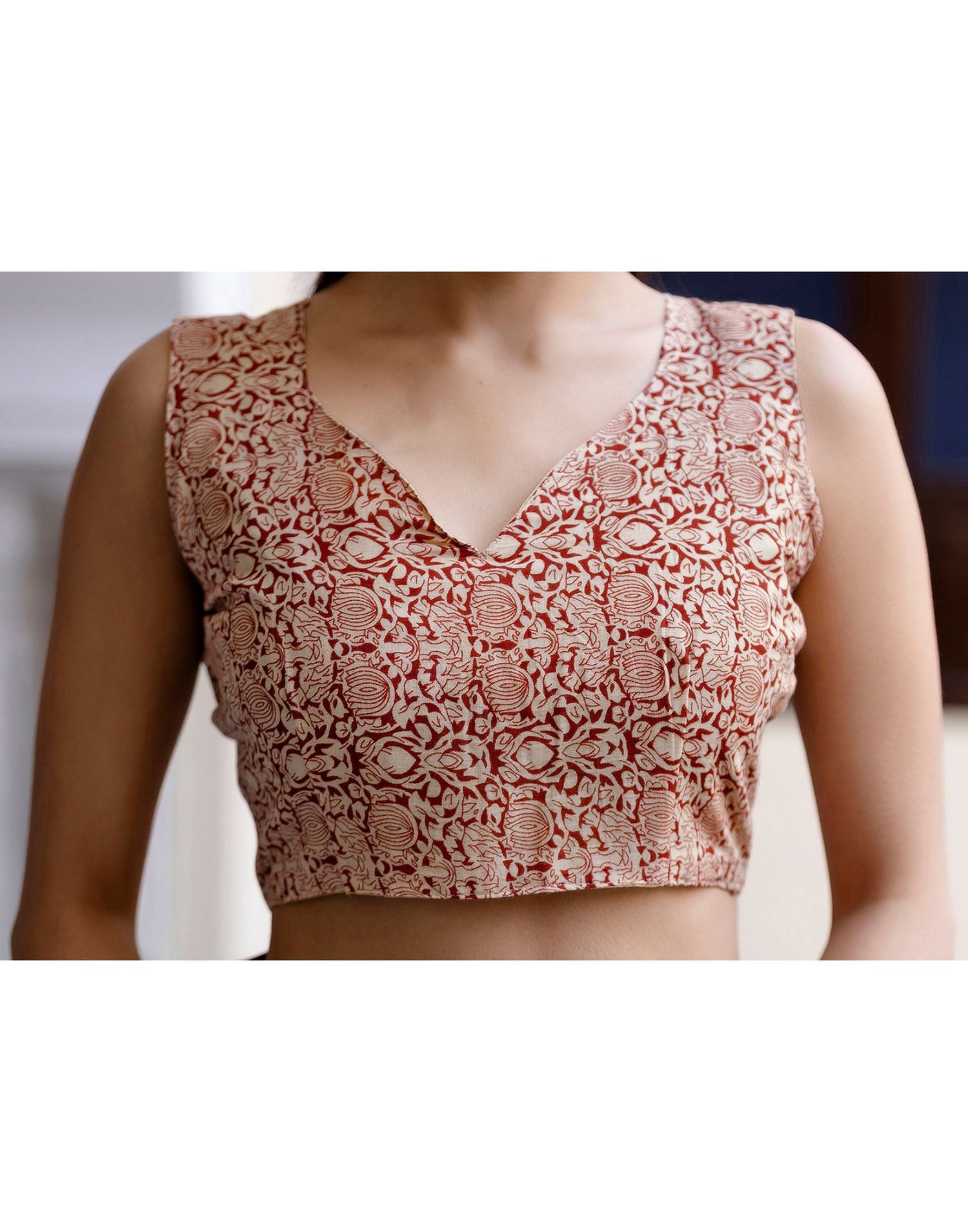 Rust Cotton Printed Saree