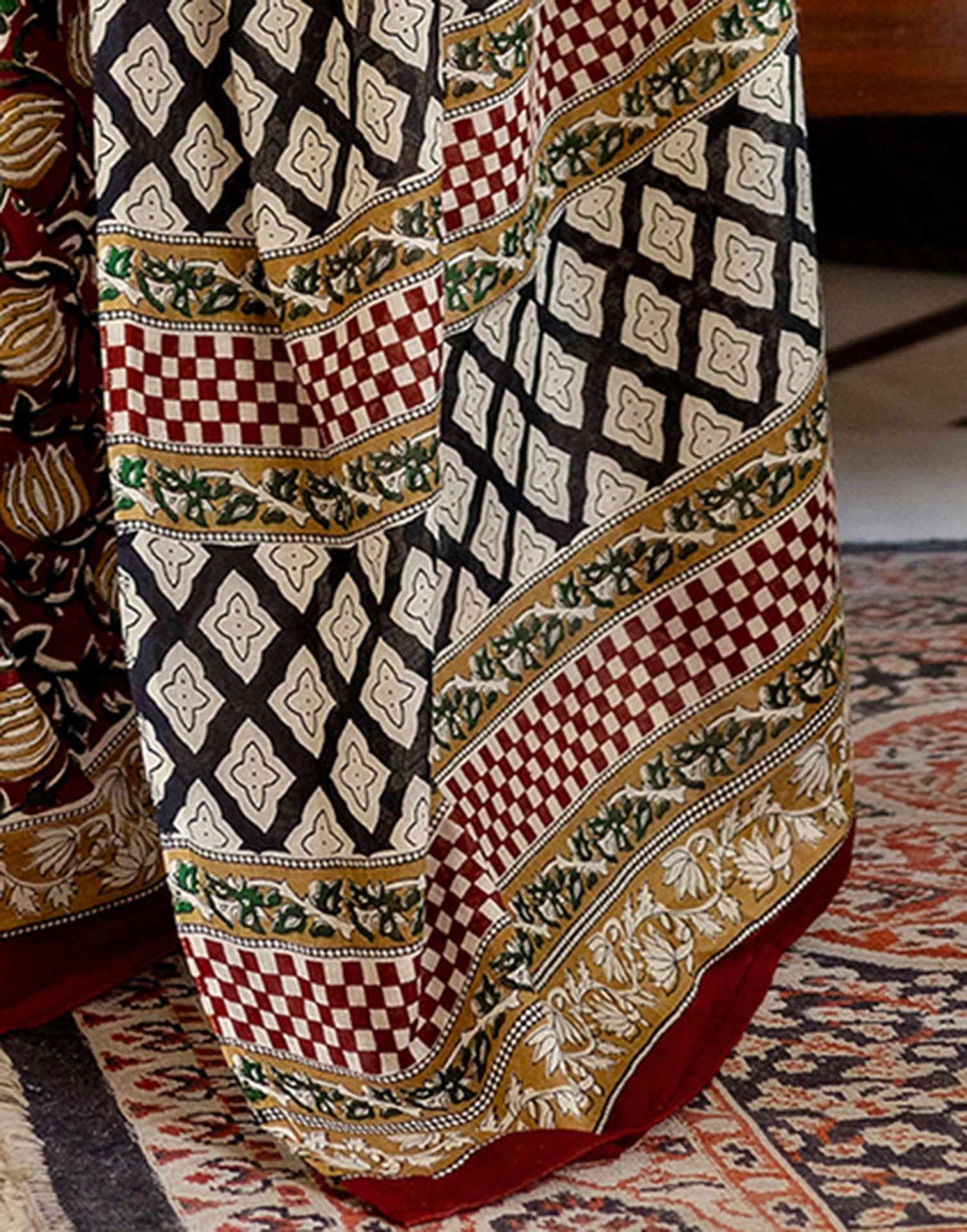 Rust Cotton Printed Saree
