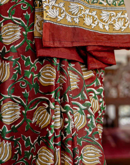 Rust Cotton Printed Saree