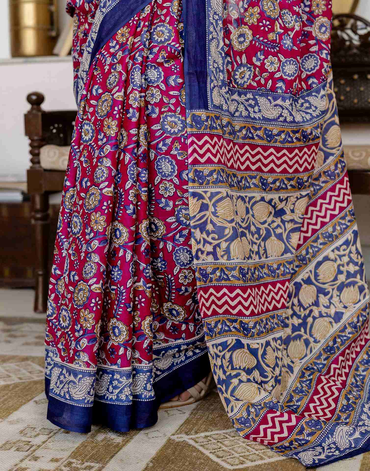 Rani Pink Cotton Printed Saree