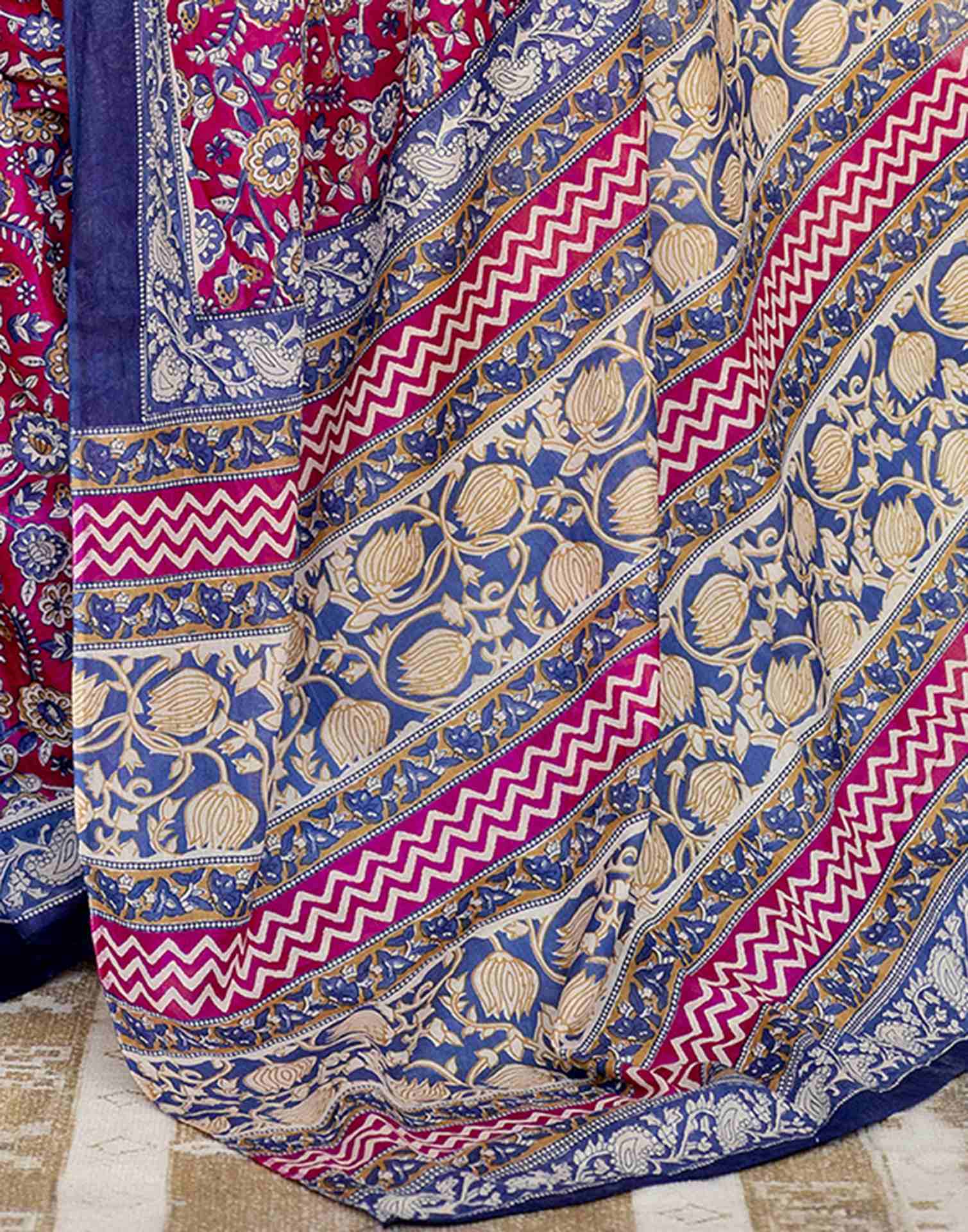 Rani Pink Cotton Printed Saree