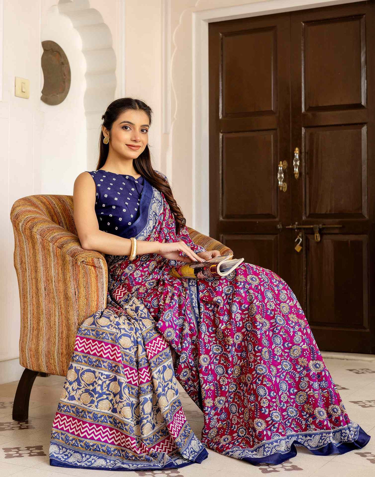 Rani Pink Cotton Printed Saree