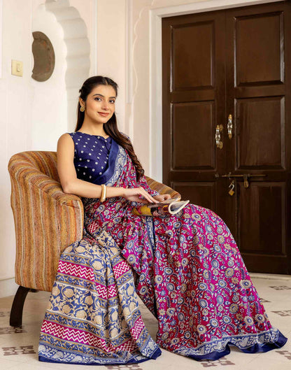 Rani Pink Cotton Printed Saree