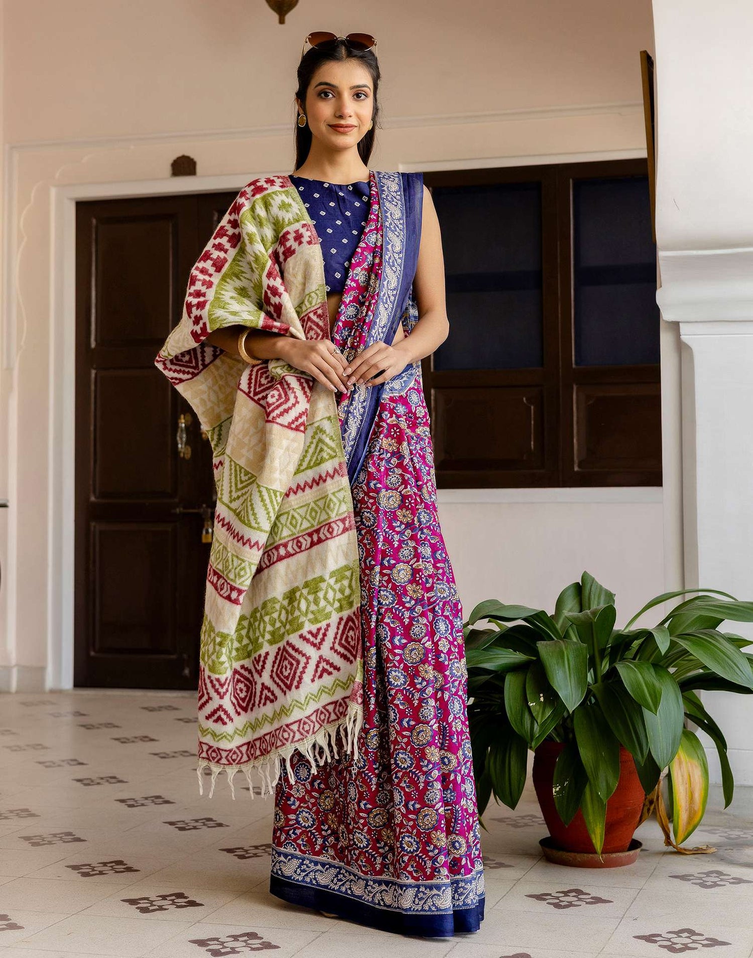 Rani Pink Cotton Printed Saree