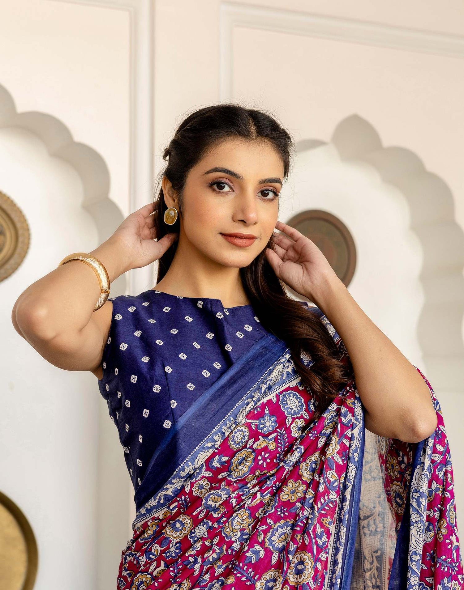 Rani Pink Cotton Printed Saree