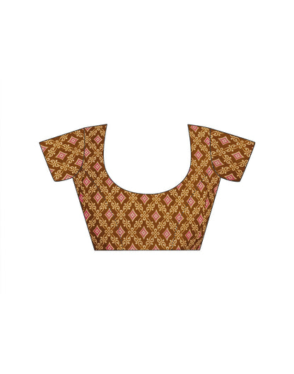 Brown Cotton Printed Saree