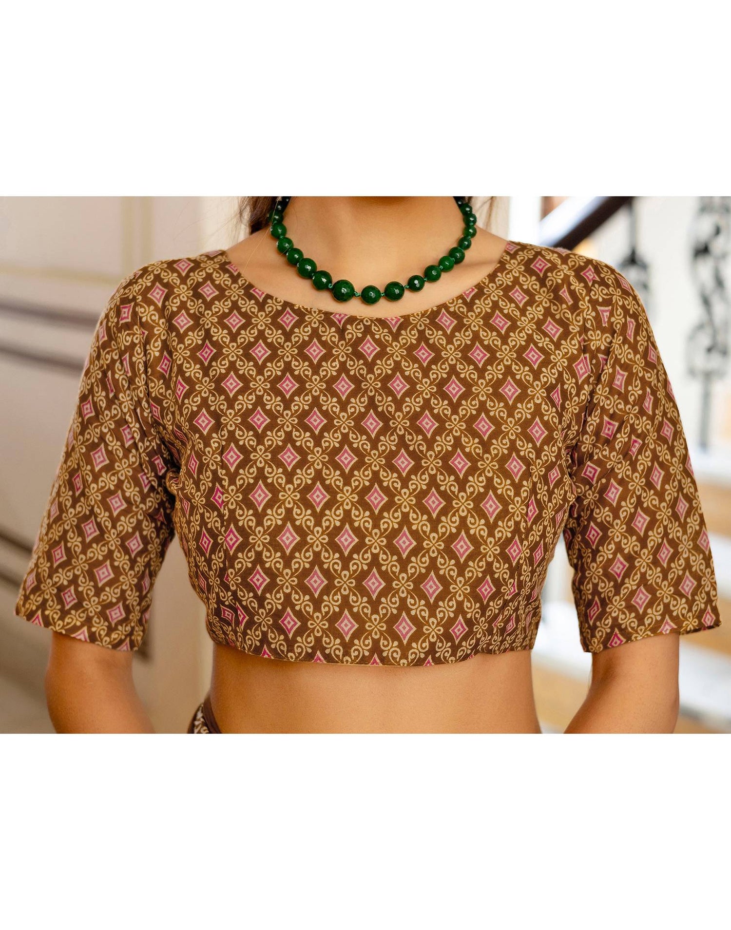 Brown Cotton Printed Saree