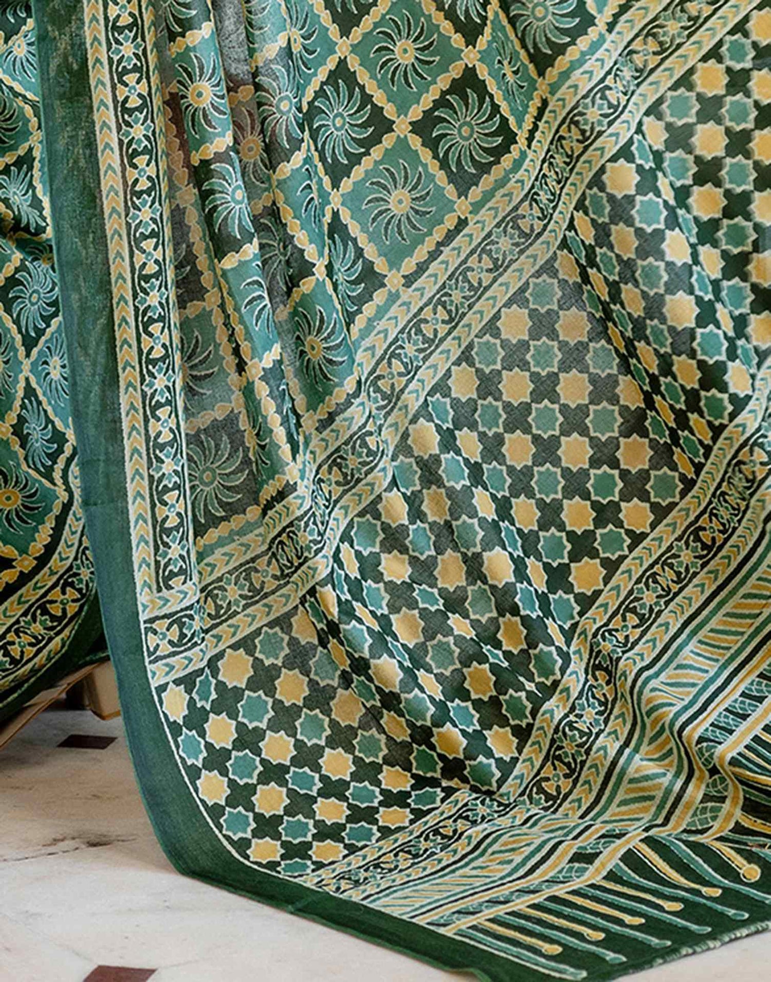 Green Cotton Printed Saree