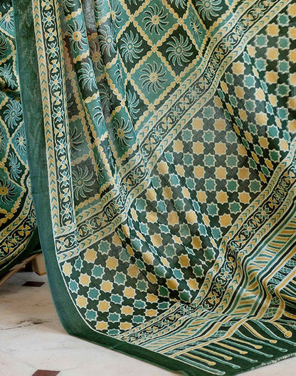 Green Cotton Printed Saree