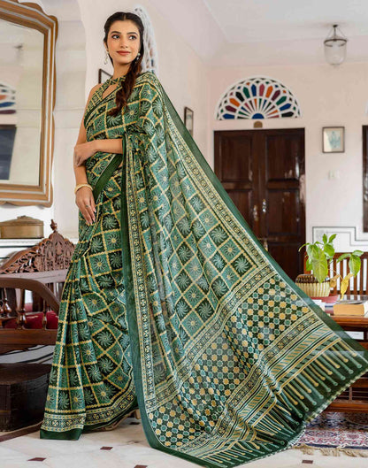 Green Cotton Printed Saree
