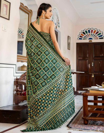 Green Cotton Printed Saree
