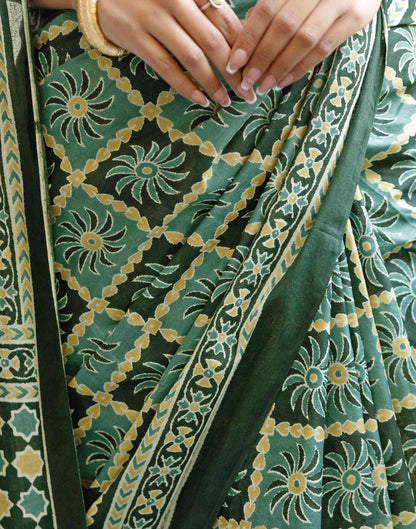 Green Cotton Printed Saree