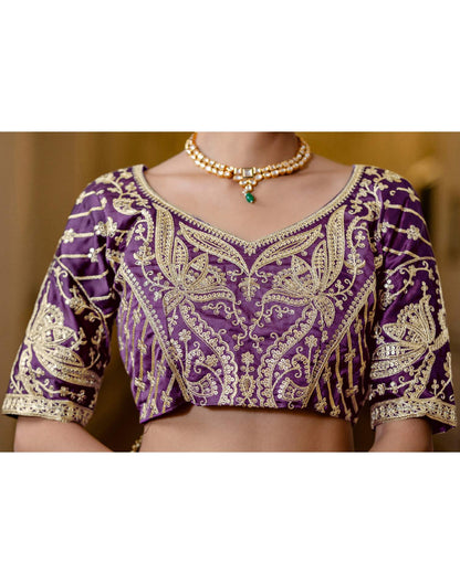 Purple Shimmer Chiffon Lace Saree