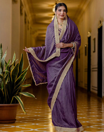 Purple Shimmer Chiffon Lace Saree