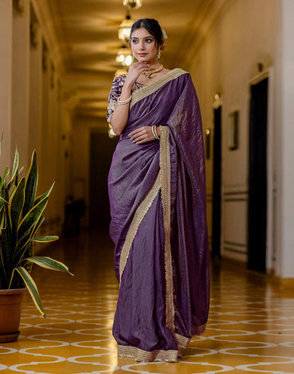 Purple Shimmer Chiffon Lace Saree