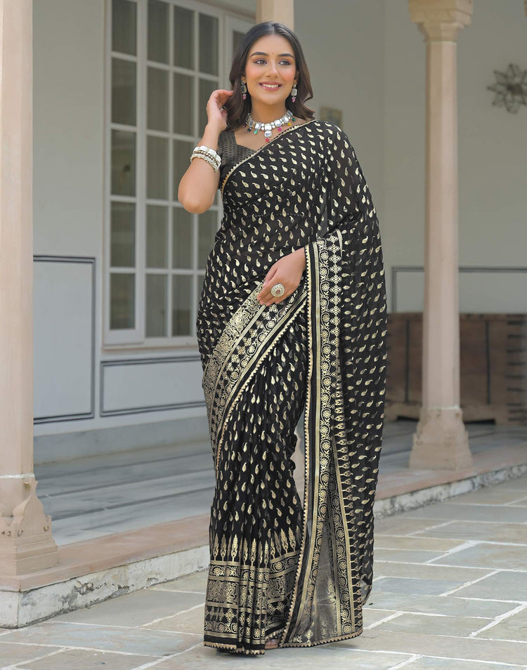 Black Georgette Foil Printed Saree