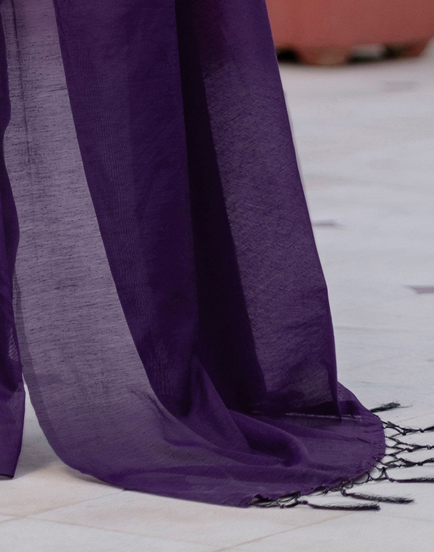 Purple Chanderi Cotton Tassels Plain Saree