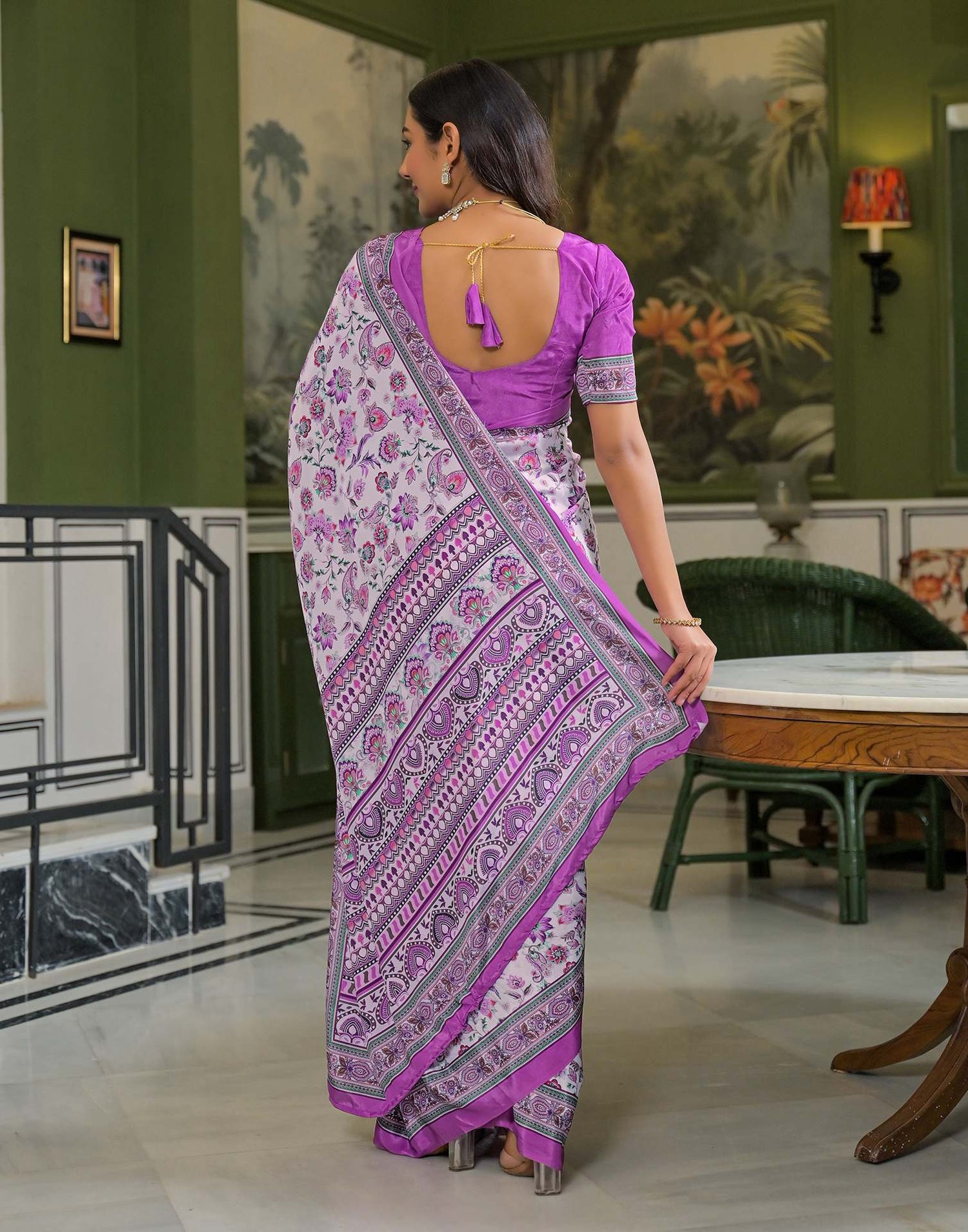 Light Pink Crepe Silk Printed Saree